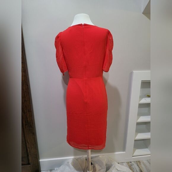 Ralph Lauren Black Label Puff-Sleeve Chiffon Dress NWOT size 4 Red - Picture 4 of 5